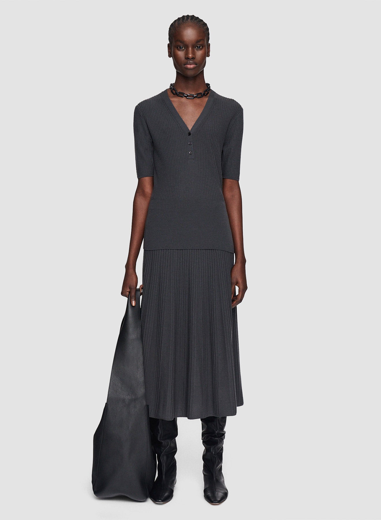 V NK SS MERINOS RIB TOP SLATE