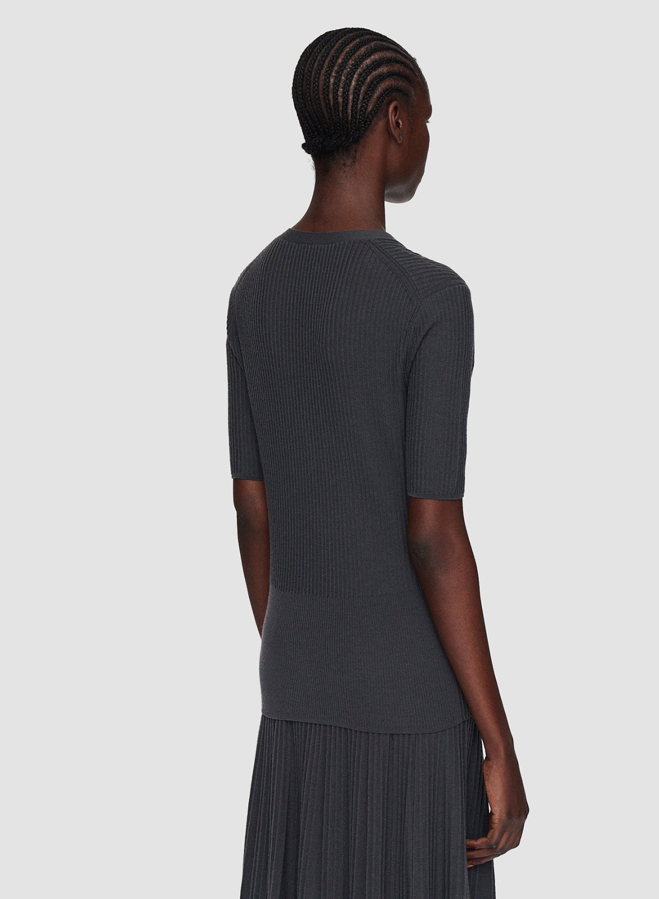 V NK SS MERINOS RIB TOP SLATE