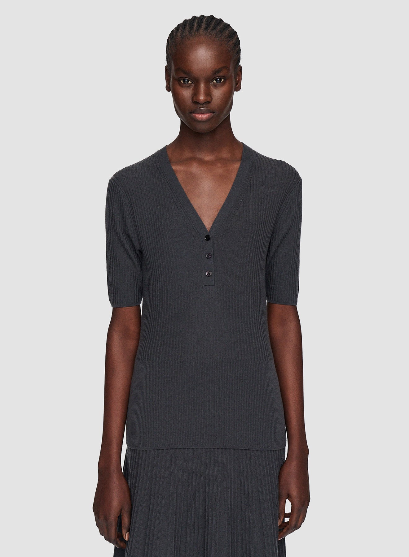 V NK SS MERINOS RIB TOP SLATE